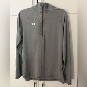 Under Armour Gray Stripe Heat Gear 1/4 Zip Long Sleeve Pullover Loose Fit M